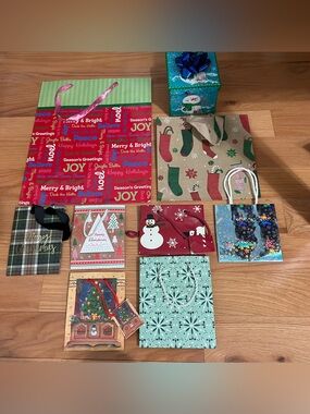 Christmas holiday gift bags and box set pack of 9